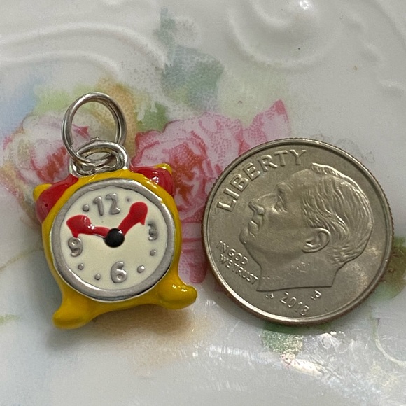 Vintage Sterling Enamel 2 Sided Clock Charm - Picture 5 of 5